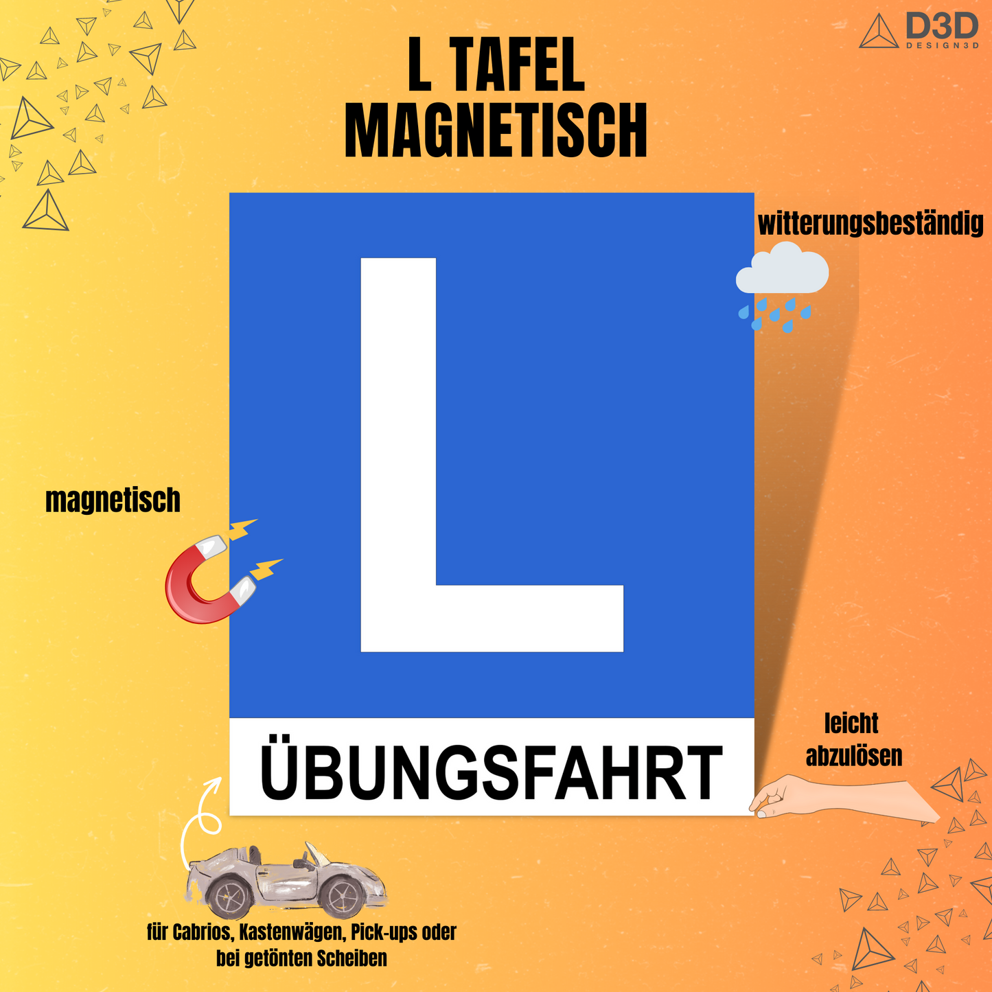 L Tafel magnetisch für außen, L Taferl Übungsfahrt Saugnapf für außen |L Schild selbstklebend für innen